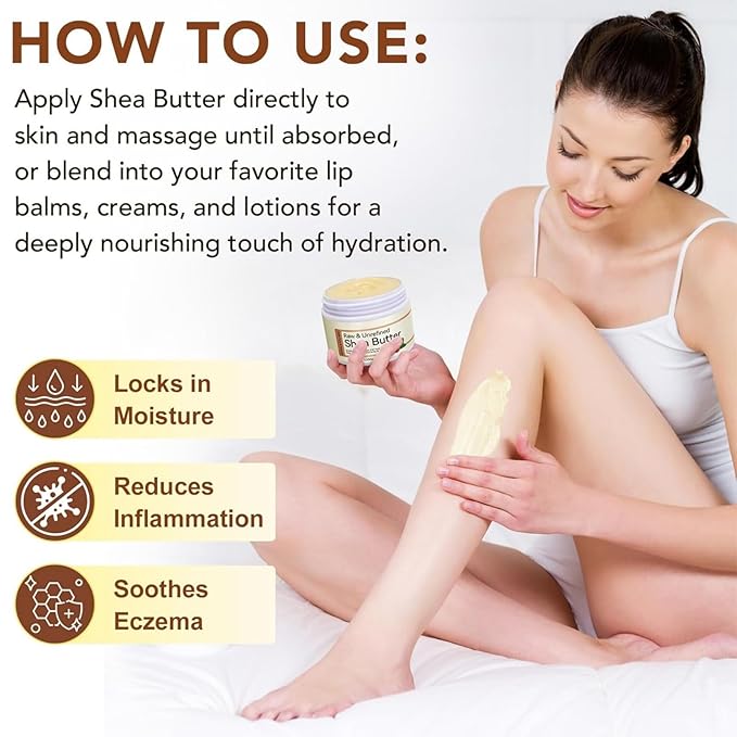 Pure Organic Shea Butter, Raw Body Butter Enriched with Vitamin A, Vitamin F, Deep Nourishing Body Hair and Face, Long-Lasting for Dry Skin, Hair Care, Natural Moisturizer