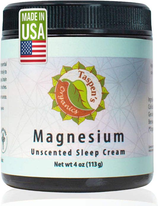 Taspen's Organics Magnesium Unscented Sleep Cream | Natural Nighttime Topical Magnesium for Babies, Toddlers, Kids & Pregnancy | Promotes Relaxation, Deep Sleep & Soothes Muscles (4 oz)