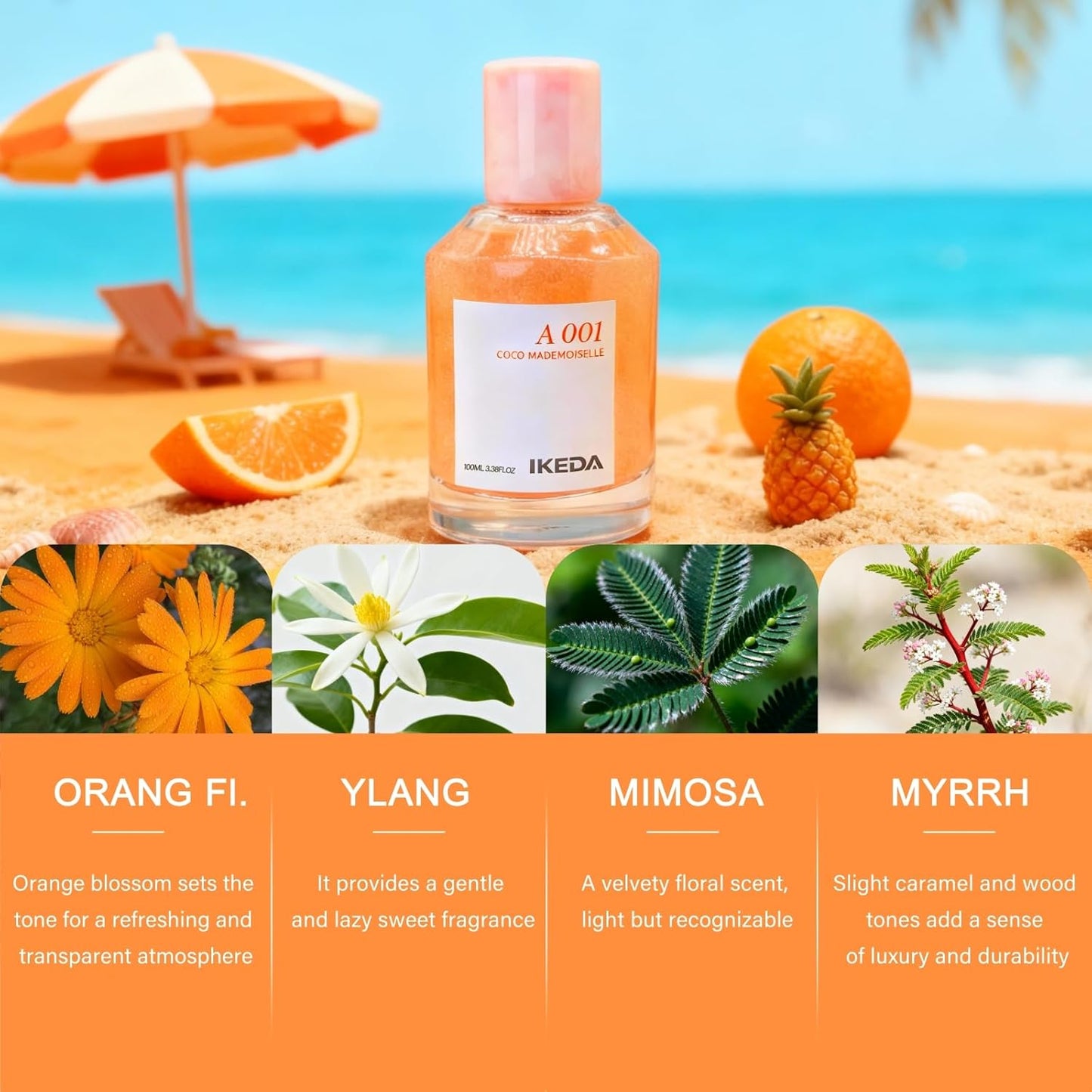 Ikeda Women's Eau de Parfum N° 506,100ml Long-Lasting Perfume Spray for Women & Men, Orange,Rose,Jasmine,Vanilla,Bergamot, Floral & Spicy, Gift for Romantic,Sweet,Warm Parfum