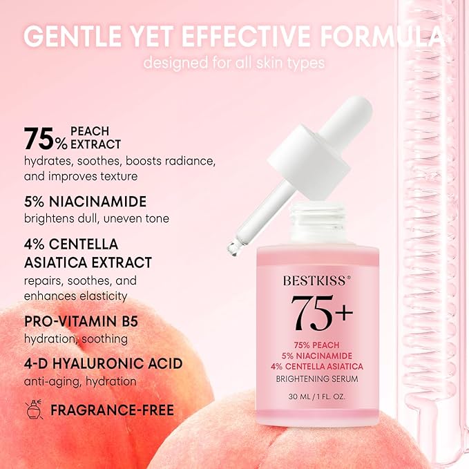 Dark Spot Remover for Face: 75% Peach + 5% Niacinamide + 4% Centella Asiatica Brightening Hydrating Face Serum with Ceramides Hyaluronic Acid - Vegan Paraben Fragrance Free Cruelty Free 30mL