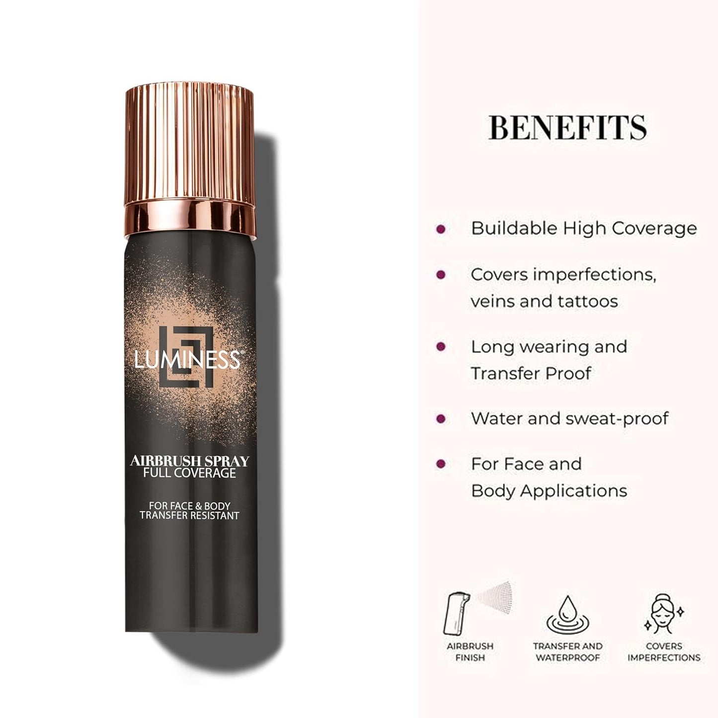LUMINESS Airbrush Body Coverage with Self Tanner Brush - Tattoo Cover Up Makeup - Full Coverage Foundation for Face & Body - Water-Resistant, Long-Wear, Natural Radiant Finish, Light Deep