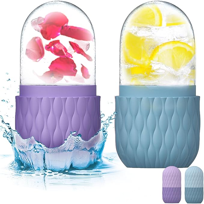 2 Pack Ice Roller for Face and Eye, Skin Care for Shrink Pores Reduce Puffiness, Nursing Tool for Fever, Redness and Swelling, Ice Cube, Ice Mold, Ice Stick, Ice Holder for Face Women Men Purple-Blue