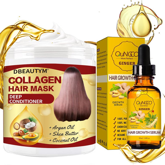 Collagen Hair Treatment Hair Mask & Hair Growth Serum,Deep Conditioner Hydrating Hair Mask for Dry Damaged Hair,Hair Growth Oil for Hair Loss,Natural Hair Regrowth Treatment for Men and Women