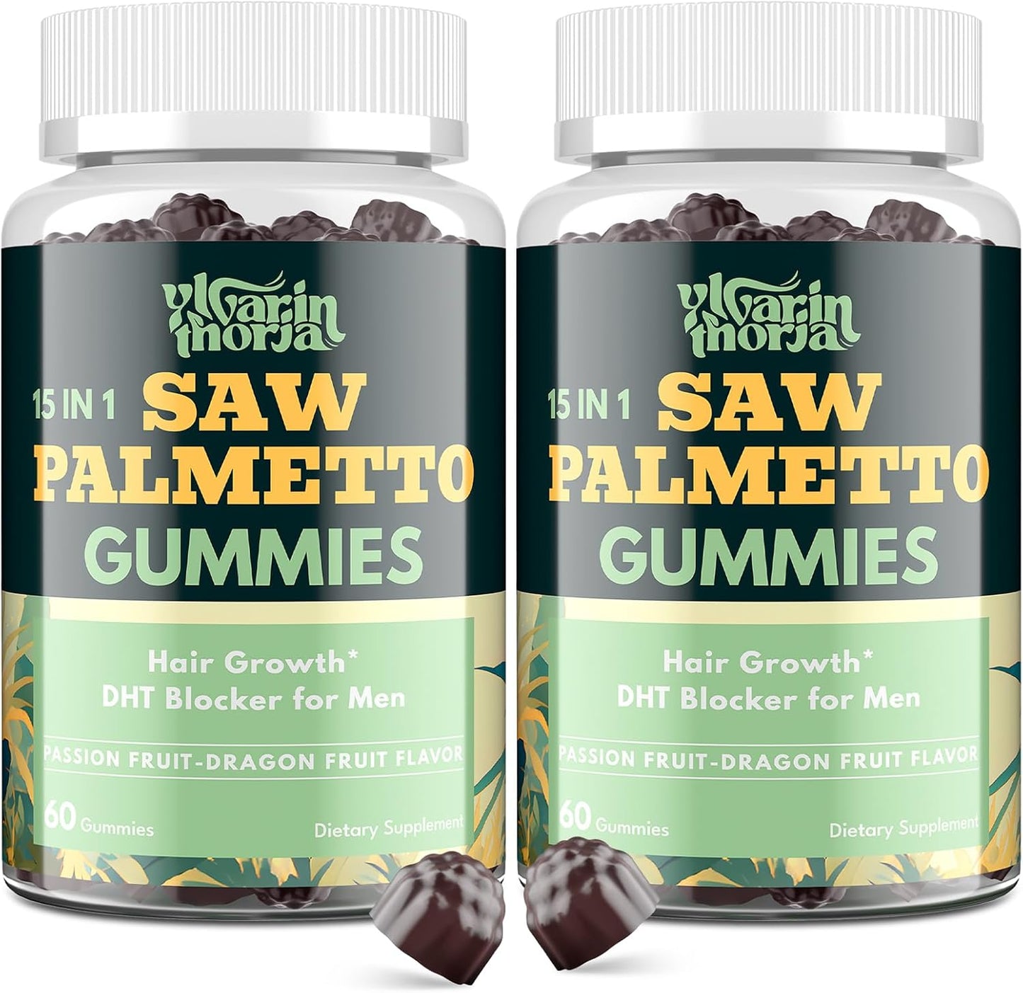 Saw Palmetto Gummies for Men – 600mg Extra Strength DHT Blocker with Biotin, Pumpkin Seed – Supports Prostate Function, Urinary Flow & Hair Regrowth Supplement, 60 Passionfruit-Dragonfruit Gummies