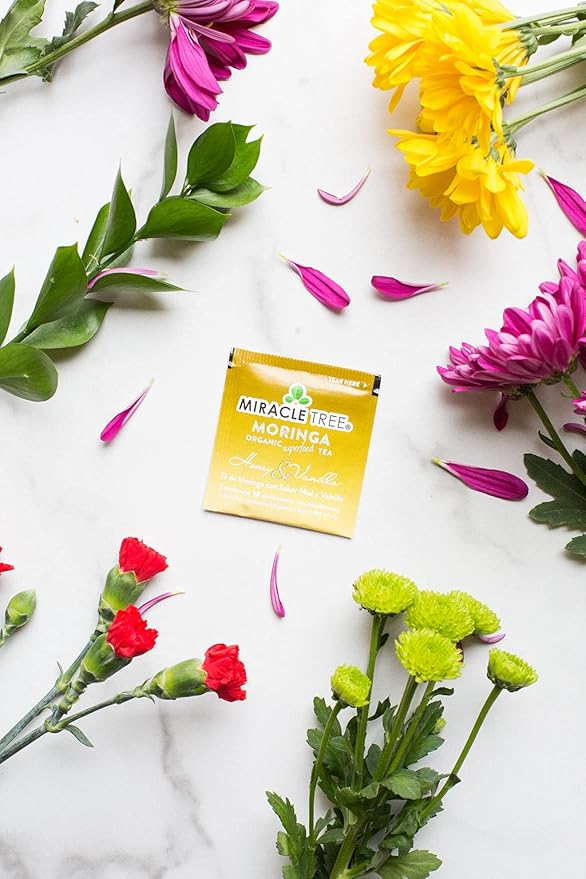 Miracle Tree - Organic Moringa Superfood Tea, 25 Individually Sealed Tea Bags, Honey & Vanilla (Keto, Detox, Energy/Immunity Booster, Vegan, Gluten-Free, Organic, Non-GMO, Caffeine-Free)