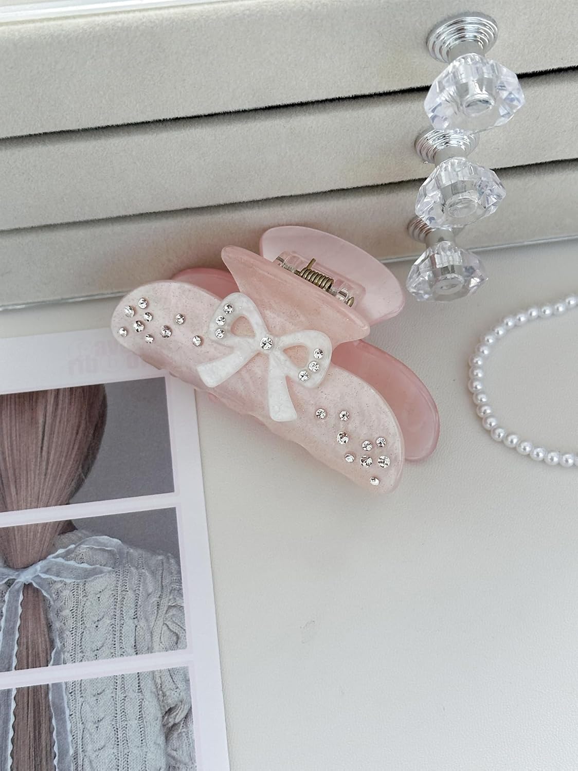 Bow Hair Claw Clips for Women, Non-Slip Sparkling Hair Clamps for Thick Hair, Strong Hold Hair Accessories for Workout Party Everyday Use