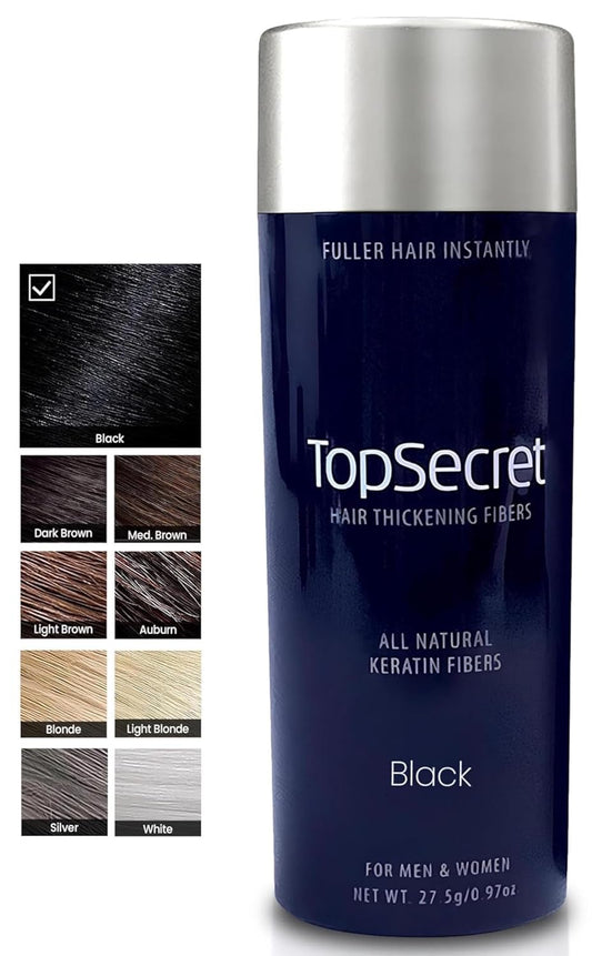 Top Secret Hair Thickening Building Fibers Refills - Undetectable & Natural Hair Filler - for Men & Women - Instantly Fill In Fine Thinning Hair - Weather & Sweat Resistant (Black, Large)
