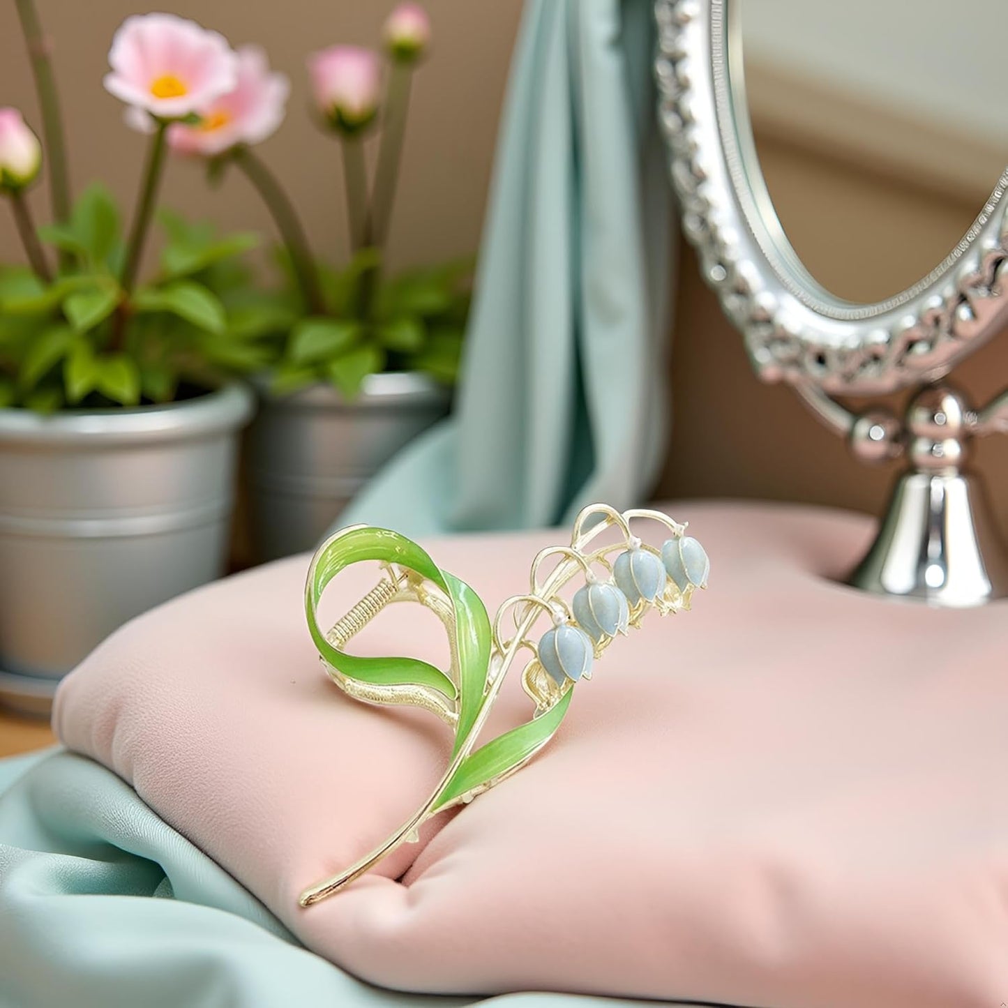 Lily of The Valley Flower Hair Accessories: Metal Hairpins, Jaw Clips for Thick and Thin Hair Styling