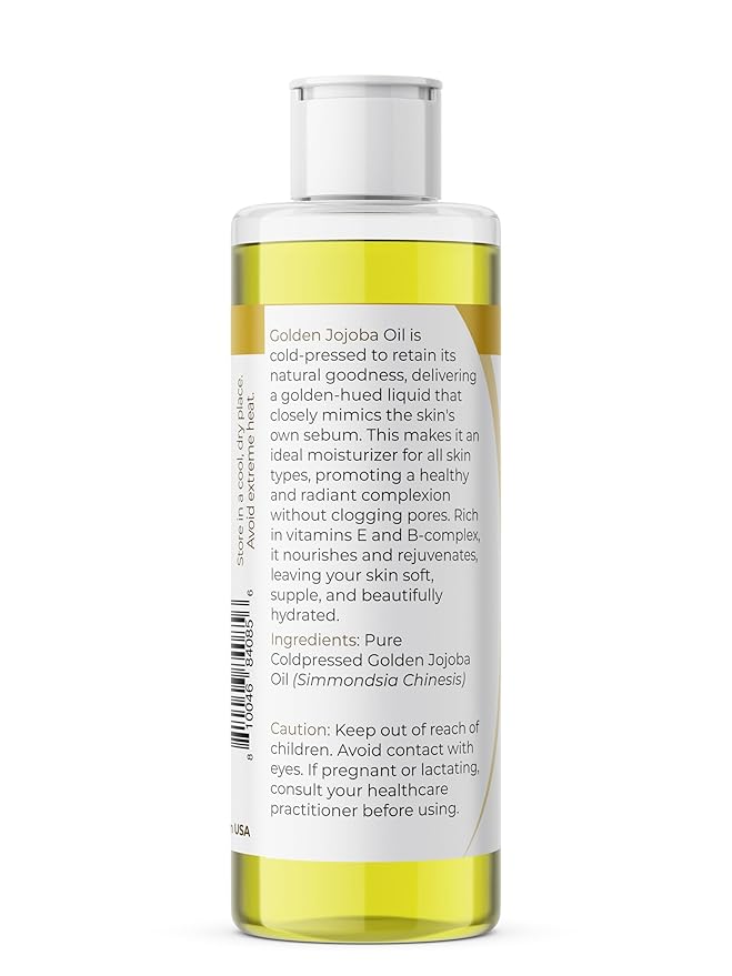 Viva Doria Golden Jojoba Oil - 8 fl oz for Hair, Skin, Nails, and More - 100% Pure Unrefined, Deeply Moisturizing Anti-Aging Oil for Men and Women