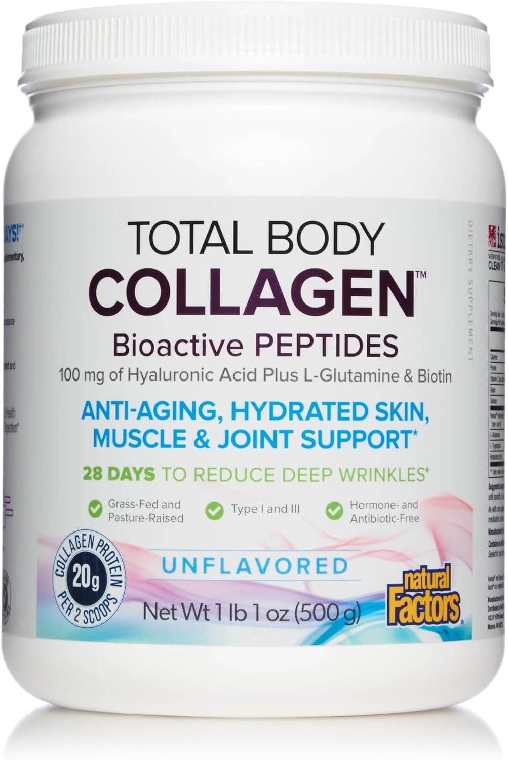 Natural Factors Total Body Collagen - Bioactive Collagen Supplement for Hair & Nail Growth Support - Healthy Skin Supplement with Protein, Vitamin C & More - Unflavored, 500 g (38 Servings)