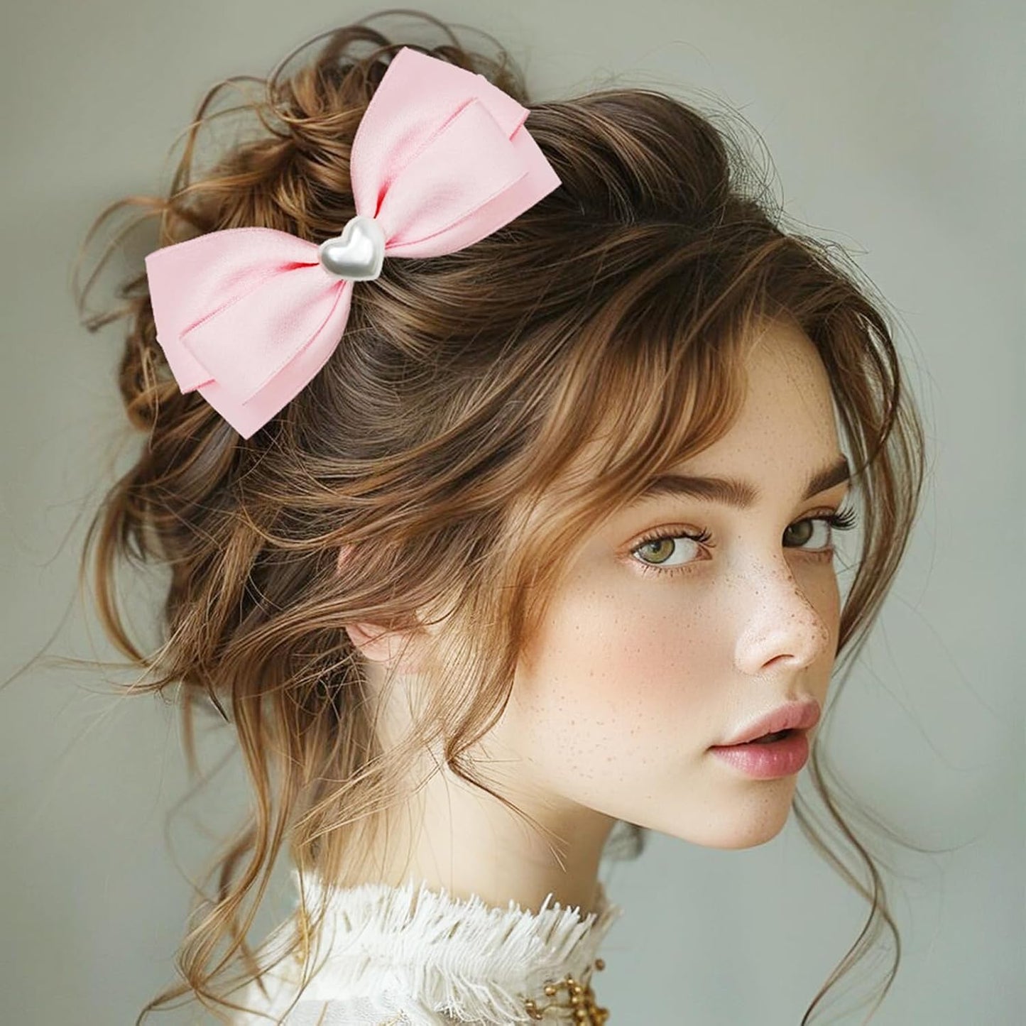 2pcs Pink hair bows for girls, cute bow hair clips for women, light pink hair bow with alligator hair clip, christmas and valentines hair bows, hair accessories for girls