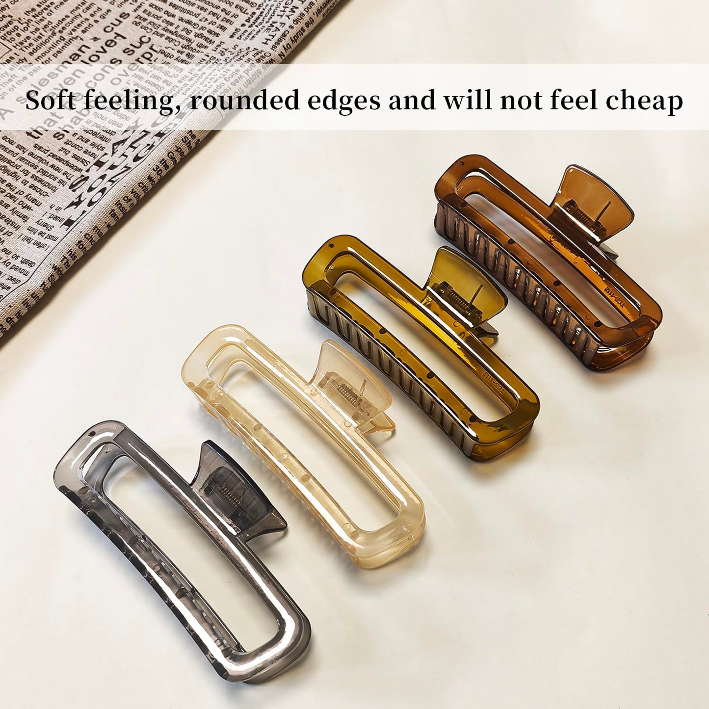 5 Inch Large Hair Claw Clips, No Slip Glossy Jelly Square XL Clips for Thick Long Curly Hair, Women's Big Rectangle Strong Clips, 4 Pack