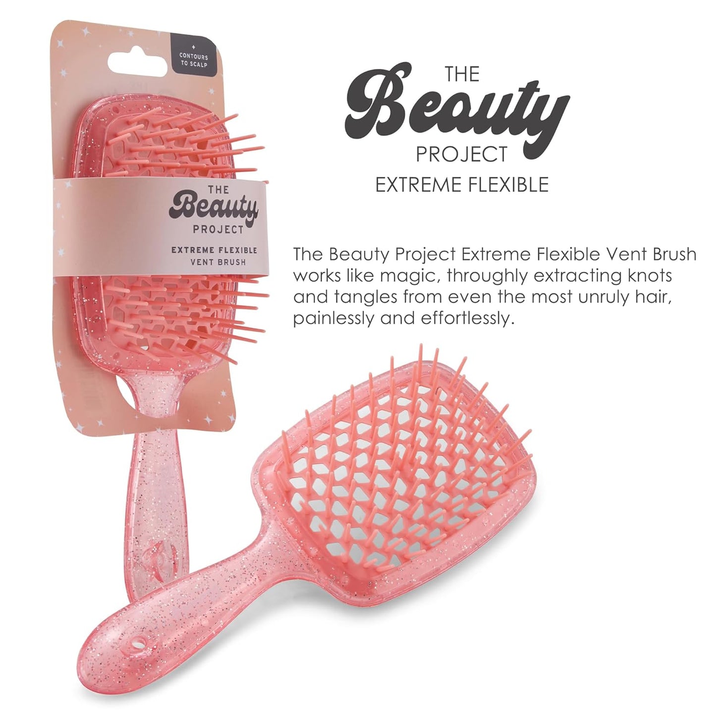 Detangling Brush for All Wet or Dry Hair Types - Pain-Free Brushing, Vented Hair Brush - Lightweight Handle with Extreme Flex to Contour to Scalp (Peach Glitter)