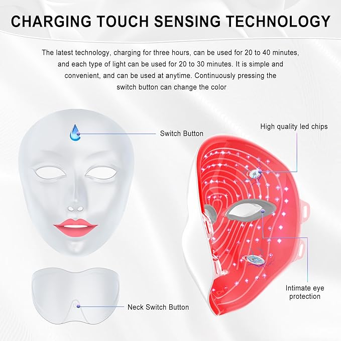 LORICK Red Light Therapy M-ask 7 Colors Touch-Sensitive Facial Red Light Mask Red Light Therapy for Face for Home Use