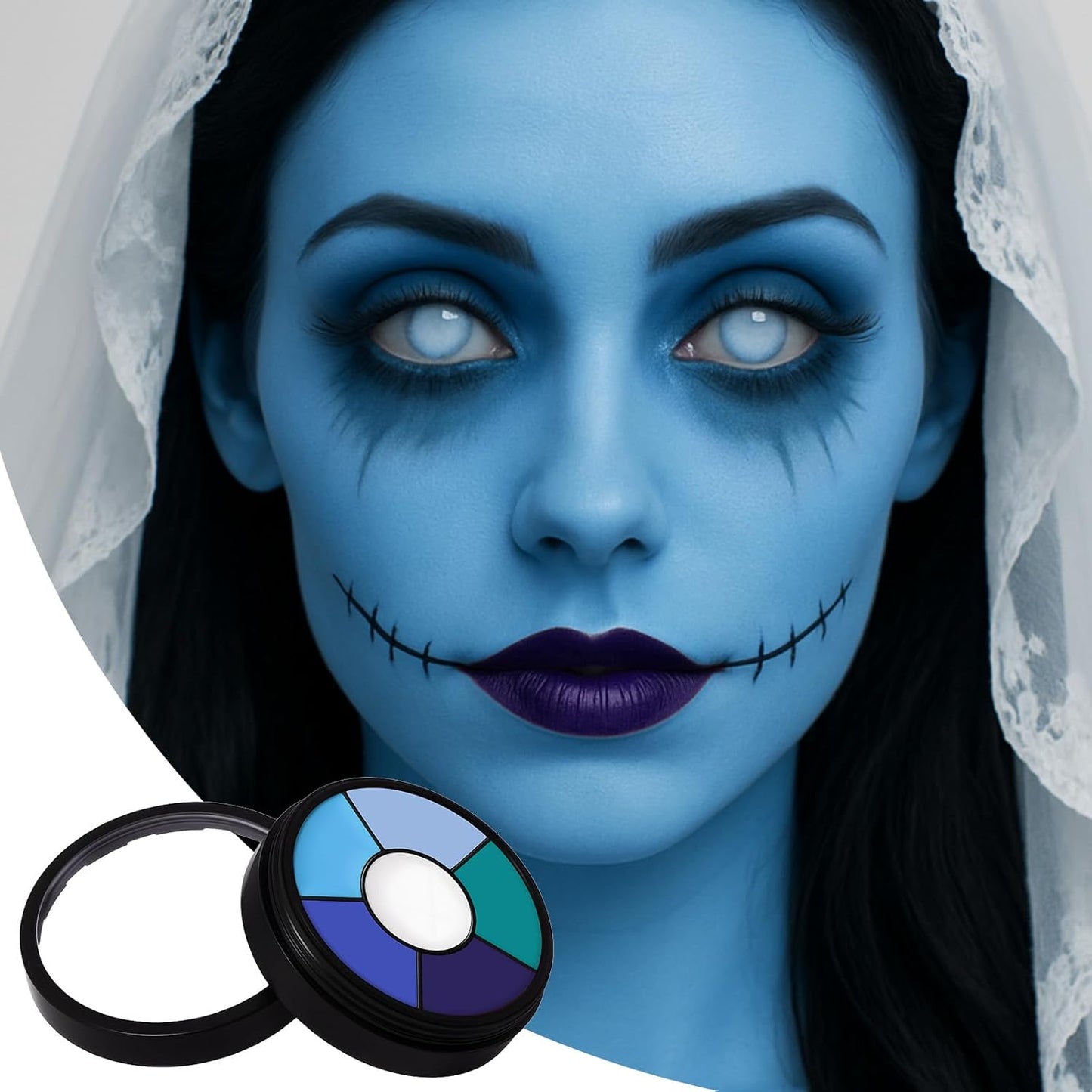 BOBISUKA Blue Face & Body Paint – 6 Colors Cream Washable Face Paint for Corpse Bride Sally Makeup Avatar Mermaid Costume & Theme – Easy to Blend, High Pigment & Long Lasting