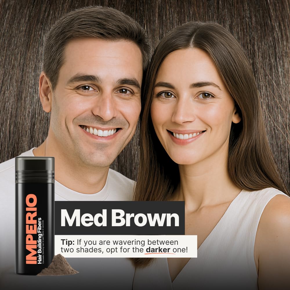 IMPERIO Hair Building Fibers for Thinning Hair - 26g Premium Hair Fibers for Women & Men in Hairdresser Quality - Hair thickening in less than 20 seconds (Medium Brown)