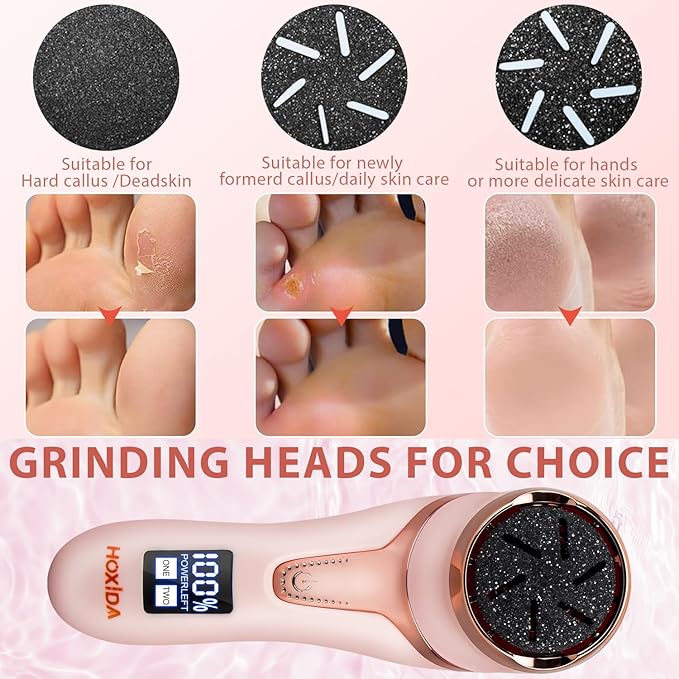 Electric Callus Remover for Feet (with Dander Vacuum Cleaner), Rechargeable Foot Callus Remover Pedicure Tools Foot File, Professional Foot Care Kit Deadskin Remover with 9Heads&2Speed,LCD Display