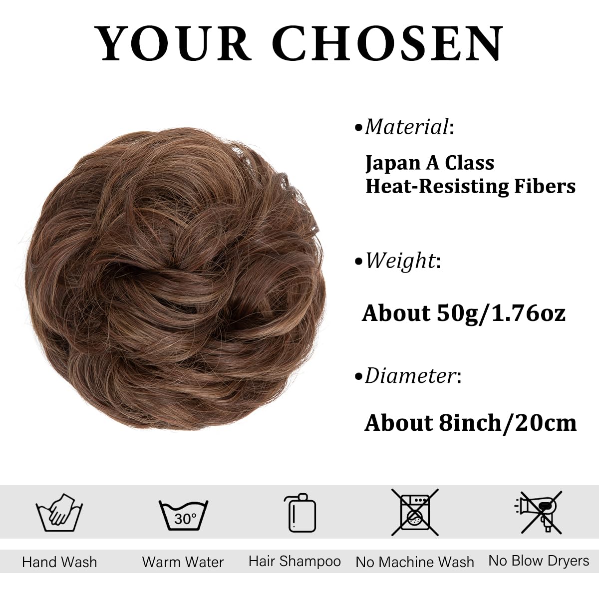CJL HAIR Large Messy Bun Hair Piece Wavy Curly Scrunchies Synthetic Chignon Ponytail Hair Extensions Thick Updo Hairpieces for Women Chocolate Multi