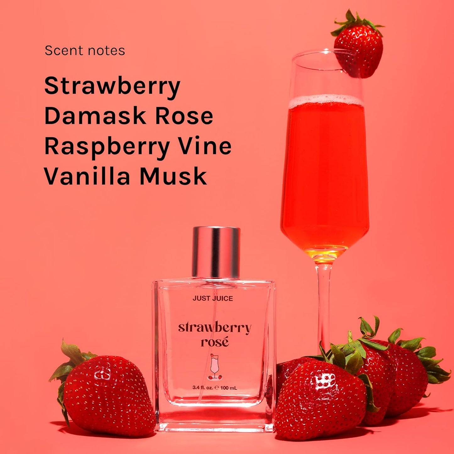 Just Juice Strawberry Rosé - Strawberry Perfume for Women and Men - Raspberry, Rose, Vanilla Musk Notes - Mini Travel Perfume - 0.3 oz