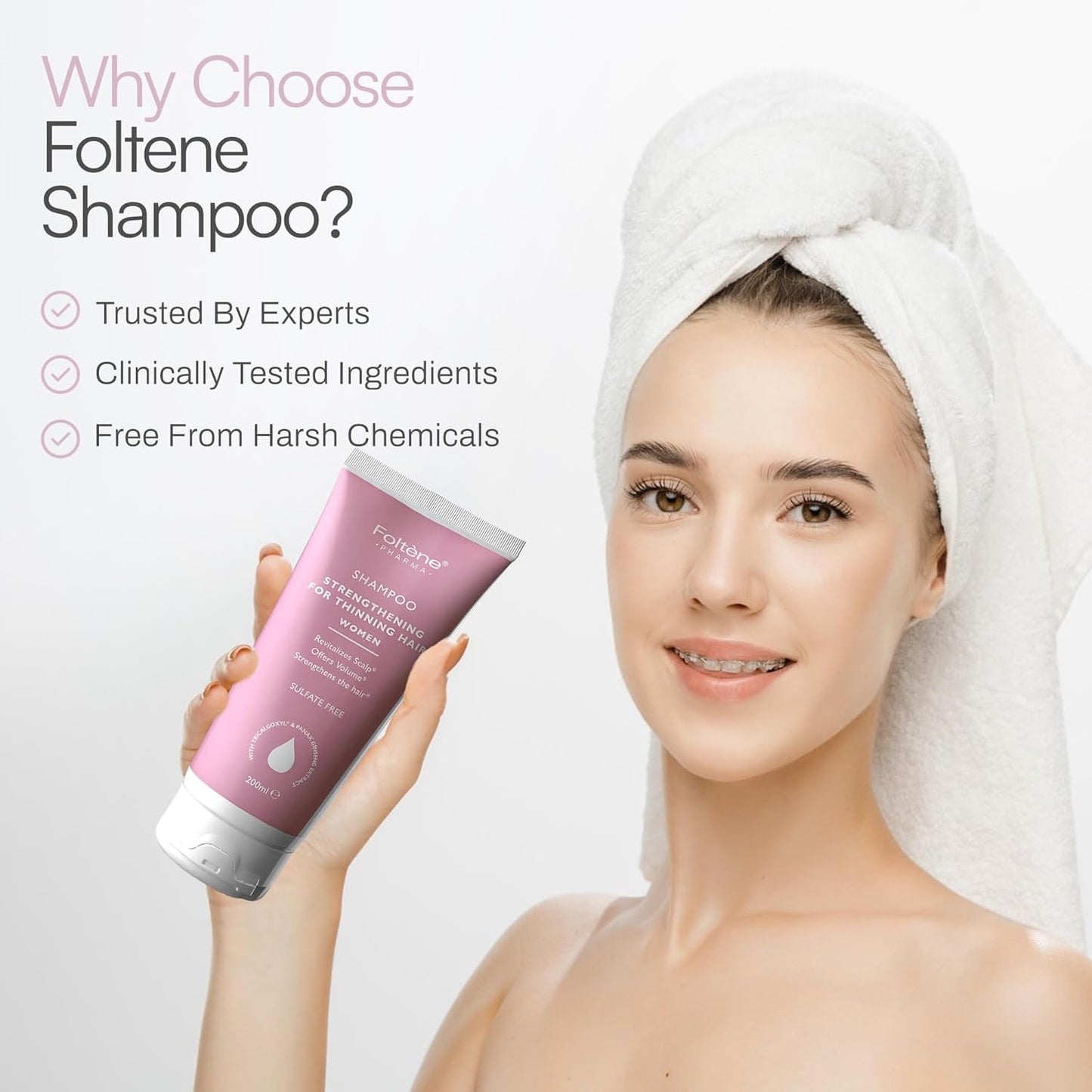 Foltene Strengthening Shampoo for Women – Reduces Thinning, Boosts Volume, and Enhances Hair Health – Silicone & Sulfate-Free Hair Thickening Shampoo for Fuller Strands (6.76 fl. oz.)