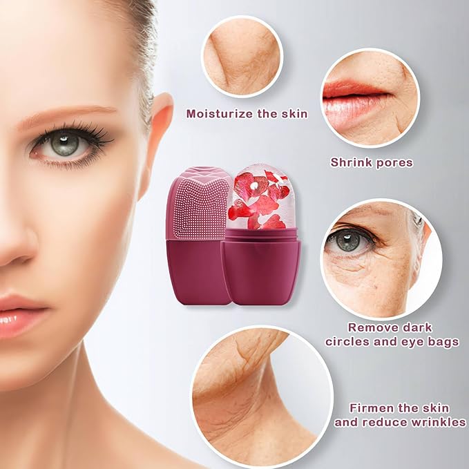 XHJRI Ice Face Roller Massager,Ice Cube Roller for Face, Eyes and Neck Naturally Conditioning and Skin Care,De-Puff Eye Bags,Reduce Migraine Pain,Reusable Massage Silicone Ice Mold (Upgrade Rose)