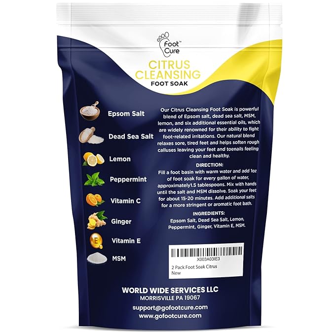 Citrus Detox Foot Soak with Epsom Salts for Foot Callus, Immune Boost, Damaged Toenail, Athletes Foot, Pedicure Callus Remover for Feet with Extra Strength Gel & Foot Pumice Stone Set