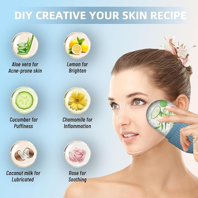 Upgraded Facial Ice Roller for Self Skin Care of all Types, Cold Face Ice Roller Facial Massager for Shrink Pores Anti Wrinkle Reduce Puffiness Improve Skin Elasticity, Striped (Blue)