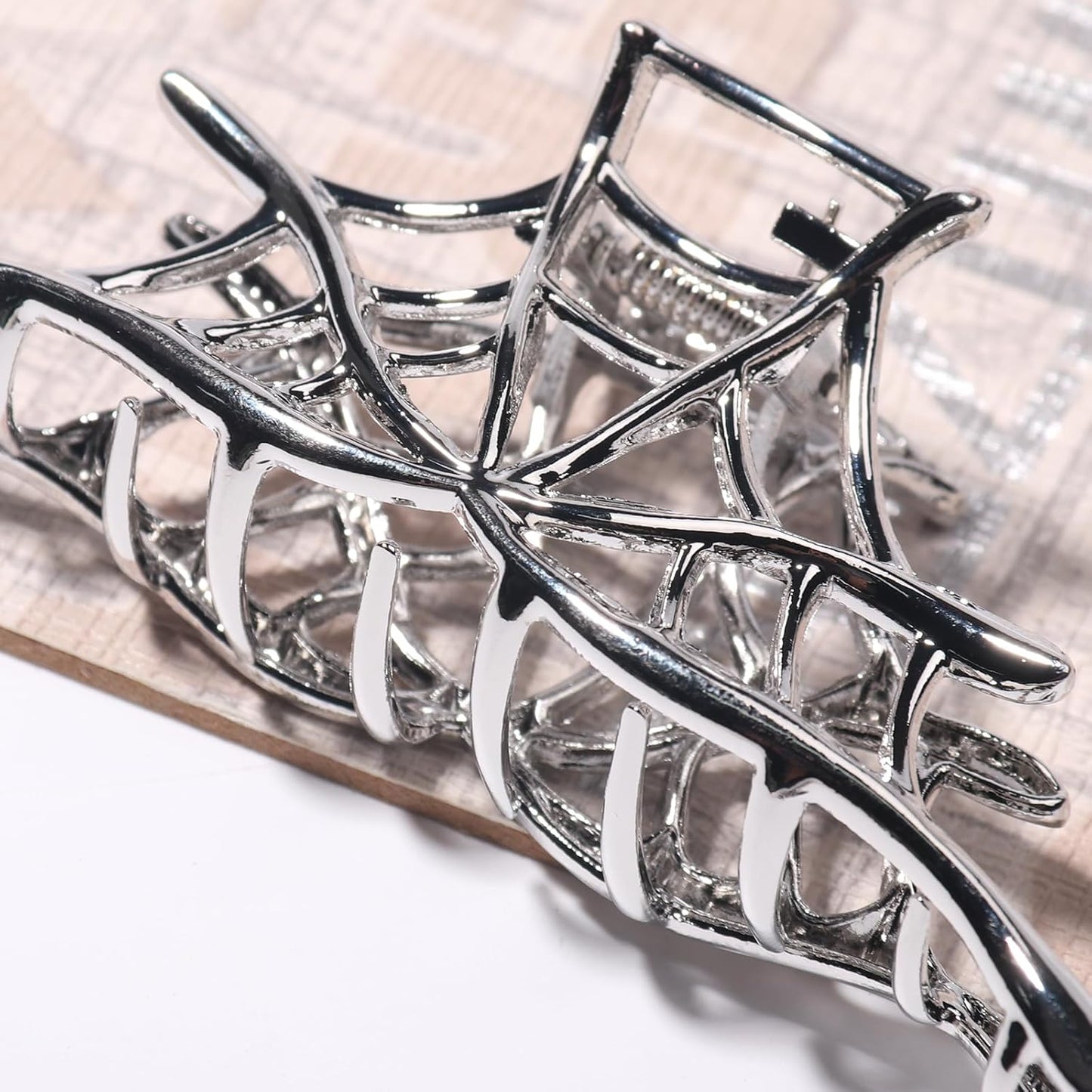 Halloween Metal Silver Alloy Spider Web Hair Claw Clips - Strong Hold Nonslip Gothic Punk Catch Clips for Women - Thick or Thin Hairs