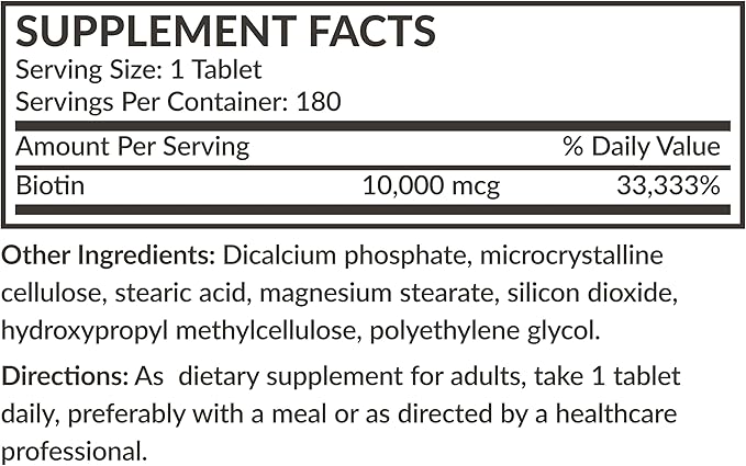 Futurebiotics Biotin 10,000 MCG High Potency Tablets Supports Healthy Hair, Skin & Nails & Energy Production, Non-GMO, 180 Vegetarian Tablets