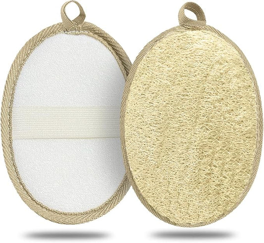 Loofah Exfoliating Body Scrubber (2 Pack), Natural Body Scrubbers for Shower Exfoliator, 100% Natural Lufa Bath Scrub Loofa Sponge Pad, Large Lufas for Men and Women Loufa Biodegradable Luffa Brown
