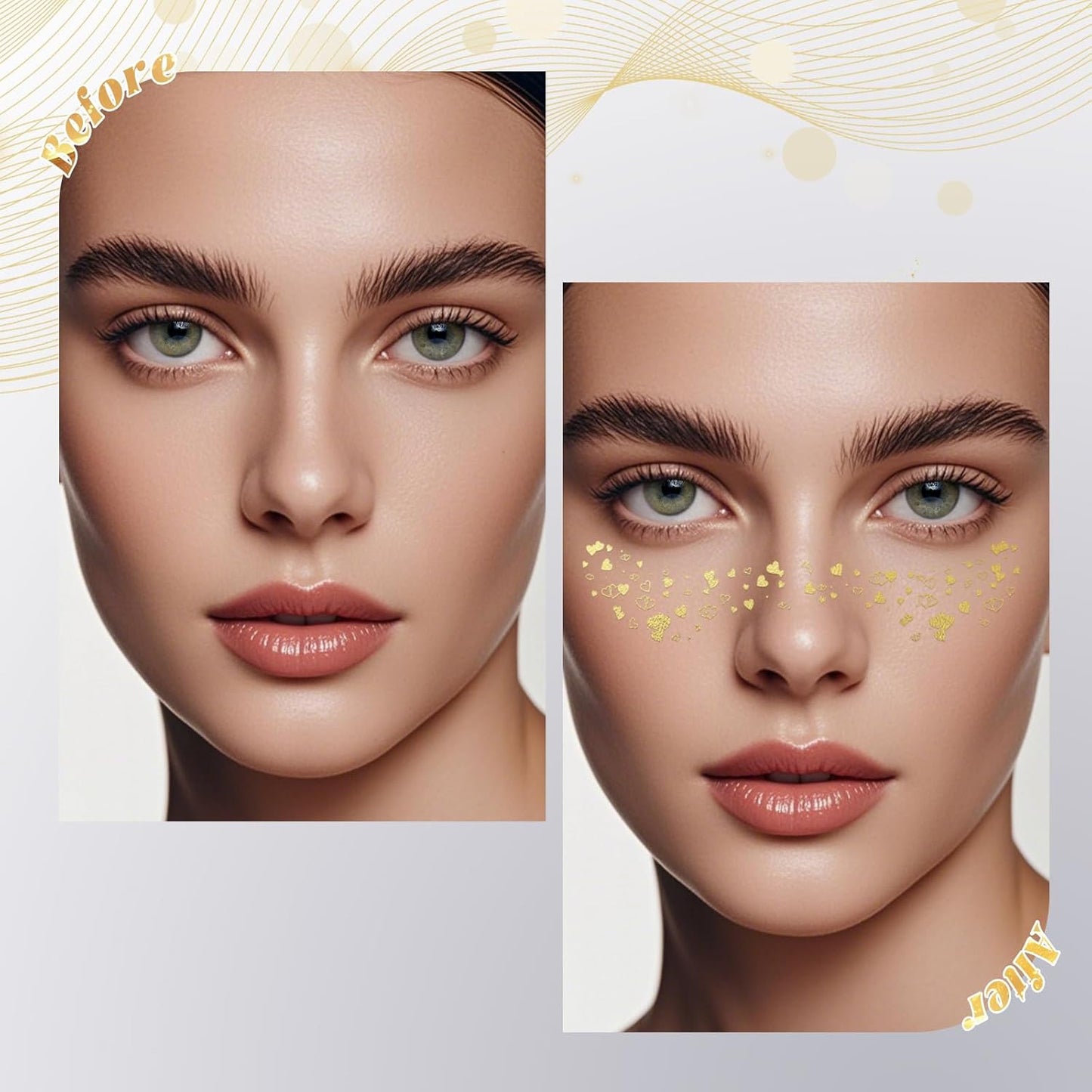 Glitter Freckles - Metallic Silver Glitter Freckles Face Tattoo, 6PCS Makeup Patches, 6 Styles Fake Freckles, Glow Up Party Makeup Accessory Face Jewels for Women, Waterproof Face Glitter for Kids