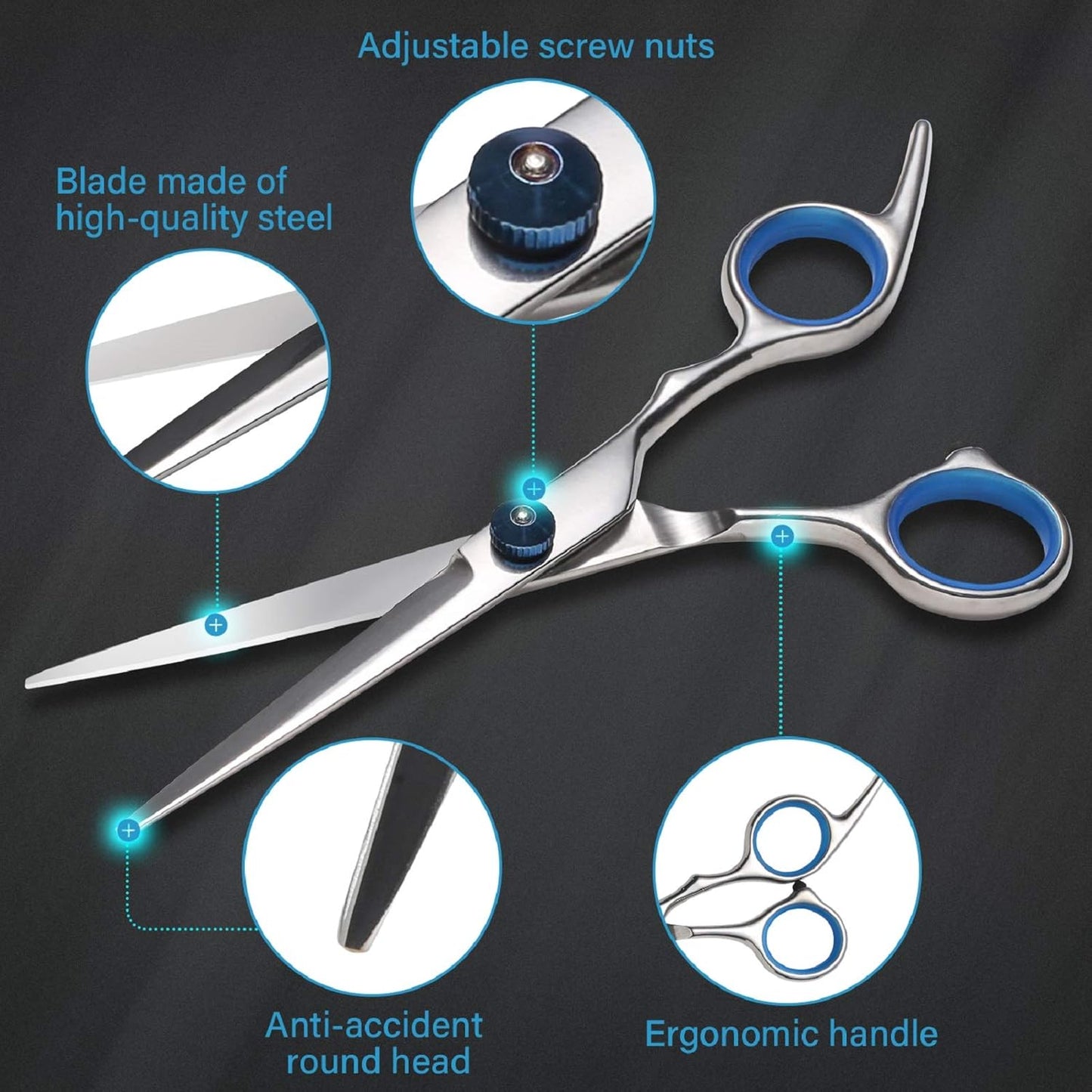 Haircut Scissors Kit, 11 Pcs Professional Set - Haircut, Thinning Scissors, Neck Duster Brush, Comb, Barber Cape, Hair Clips, Hairdressing Shears for Barber and Home