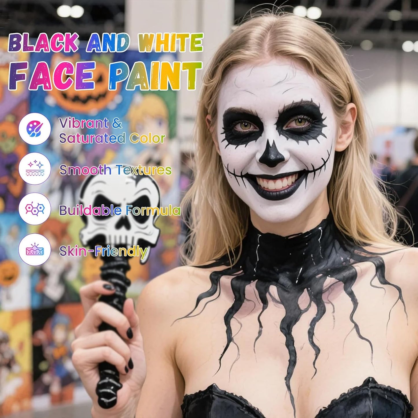 Black and White Face Paint, Water Based Facepaint, Non Toxic Body Paint, High Pigment Face Painting for Halloween, Easter, Themed Parties, Cosplay 1.06 Oz.