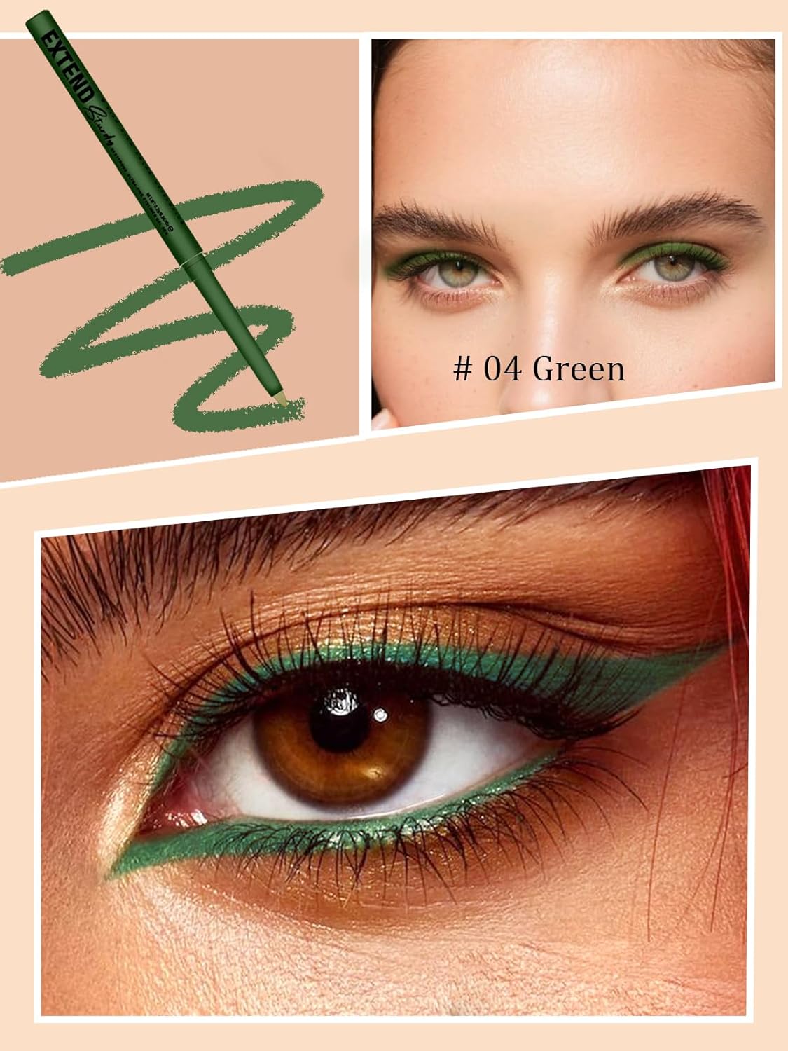 Green Gel Glitter Eyeliner Pencil, Metallic Waterproof Smudge-Proof Creamy Retractable Smooth Eye Liner pencil, Hypoallergenic Long Lasting Eyeliner Brightener Pen Crayon Eye Makeup Gift for Women#04