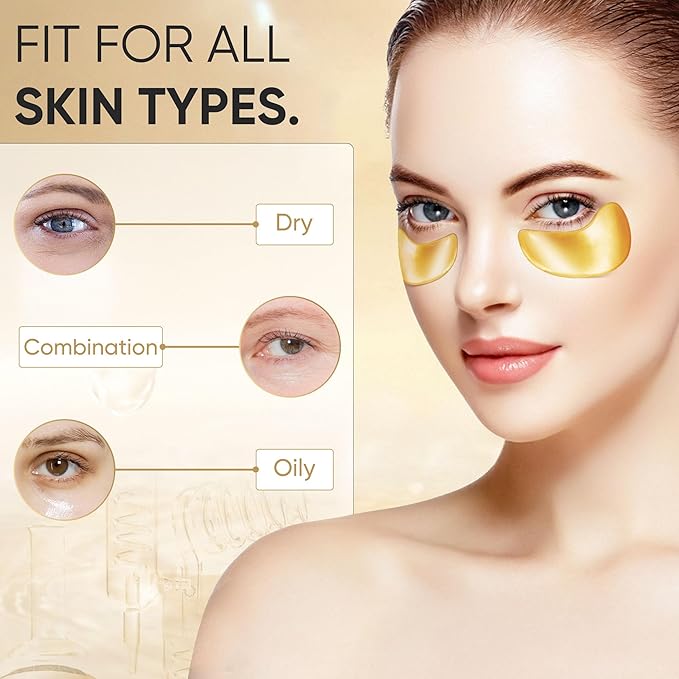 20Pcs/10Pairs Under Eye Patches Gold for Dark Circles, Puffy Eyes, and Wrinkles, 24K Gold Eye Mask for Face, Eye Cream for Men and Women