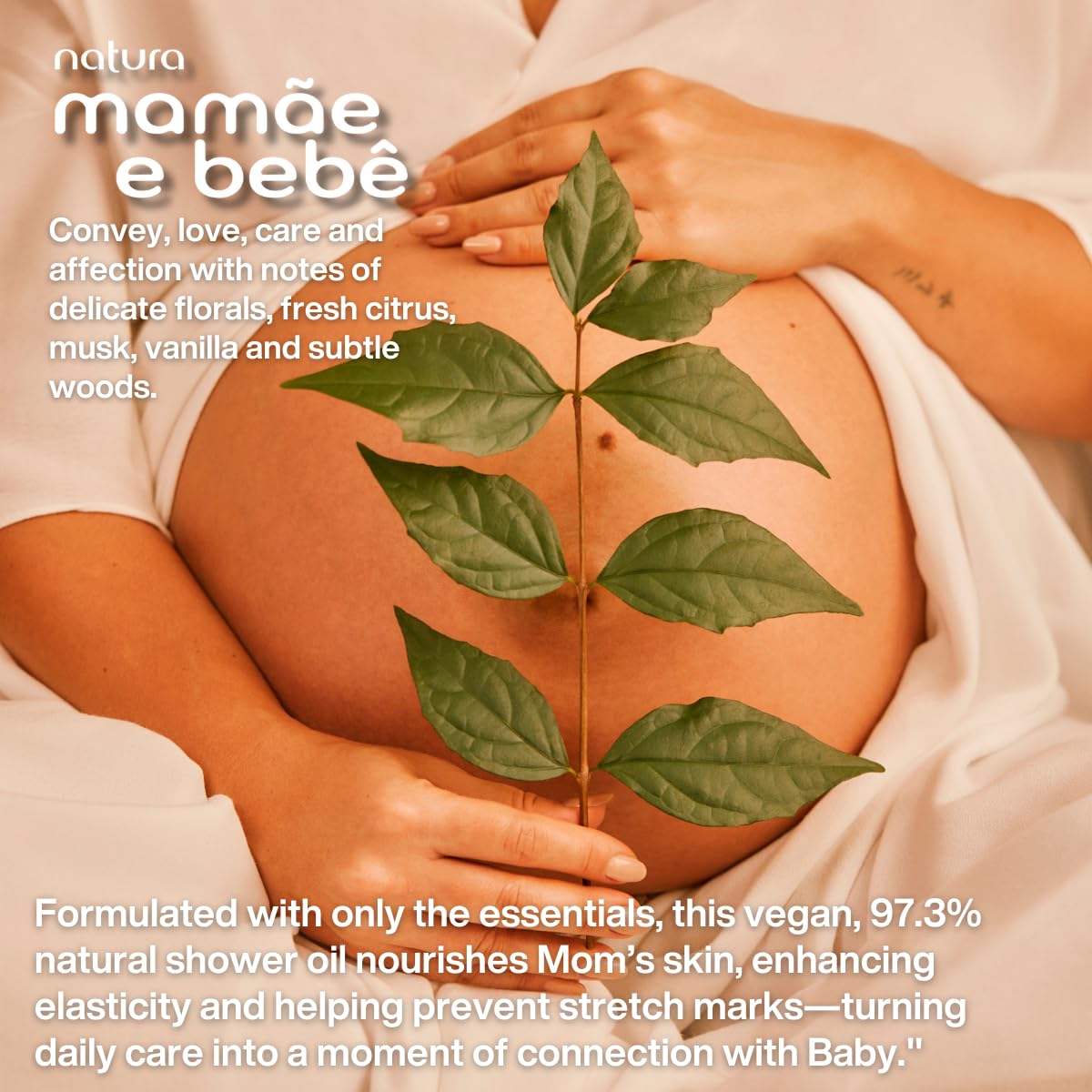 natura - Mamãe e Bebê Mom Stretch Marks Oil - Moisturizing Shower Oil - Skin Elasticity - 100% Vegan - Almond Oil - 97.3% Natural Origin - All Skin - Cruelty Free - Baby Essentials - 6.7 fl oz (200ml)
