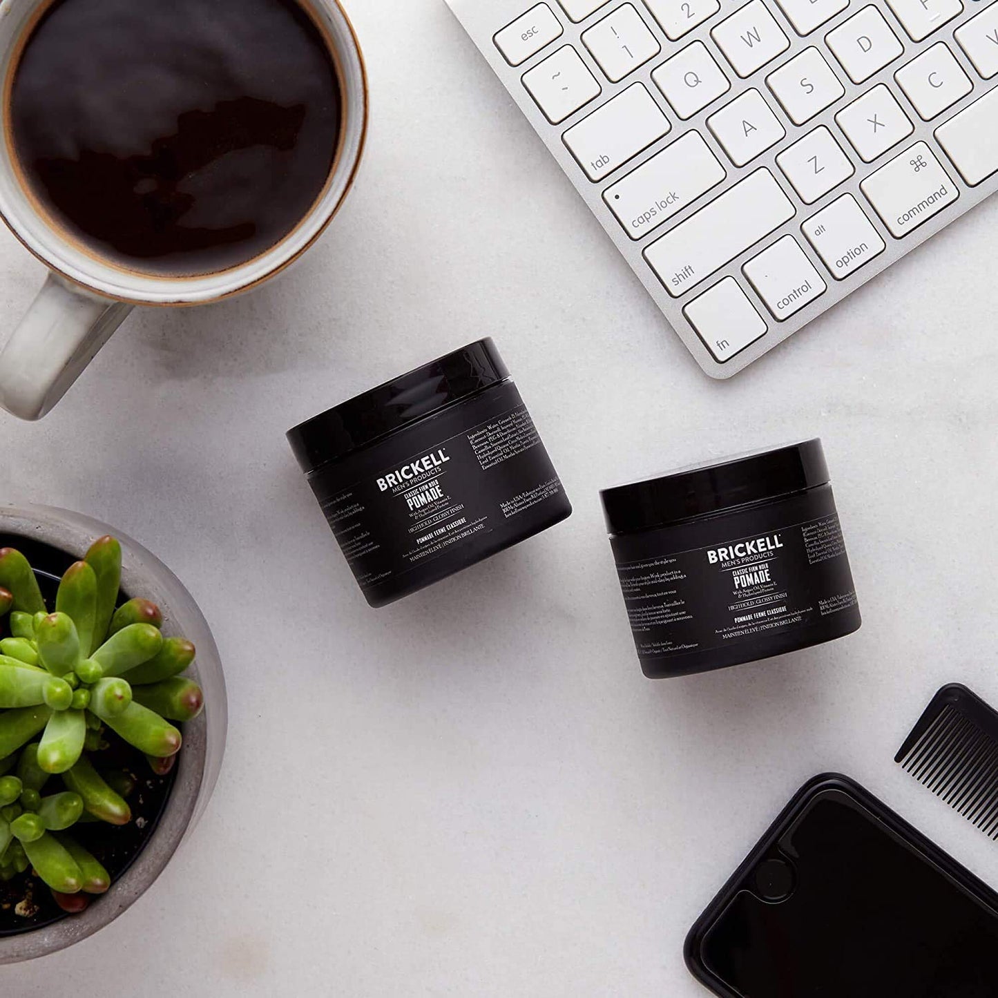 Brickell Men's Hair Styling Firm Hold Pomade for Men, Natural & Organic With Strong Hold & High Shine Finish, 2 Ounces, Scented