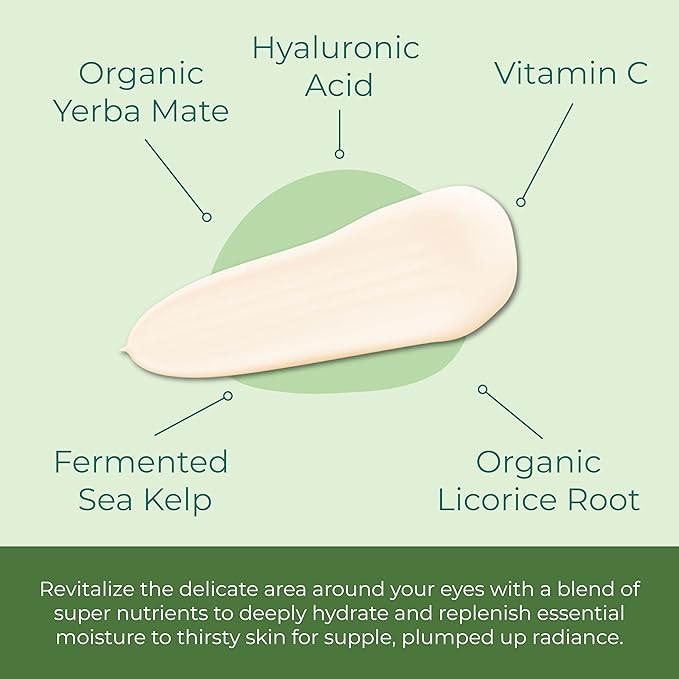 Miracle Sea Kelp Eye Cream Hydrating & Correcting Yerba Mate Caffeine & Hyaluronic Acid for Dark Circles Bags & Puffiness - Daily Anti Aging Moisturizer for Women & Men, Vegan - 1 Oz