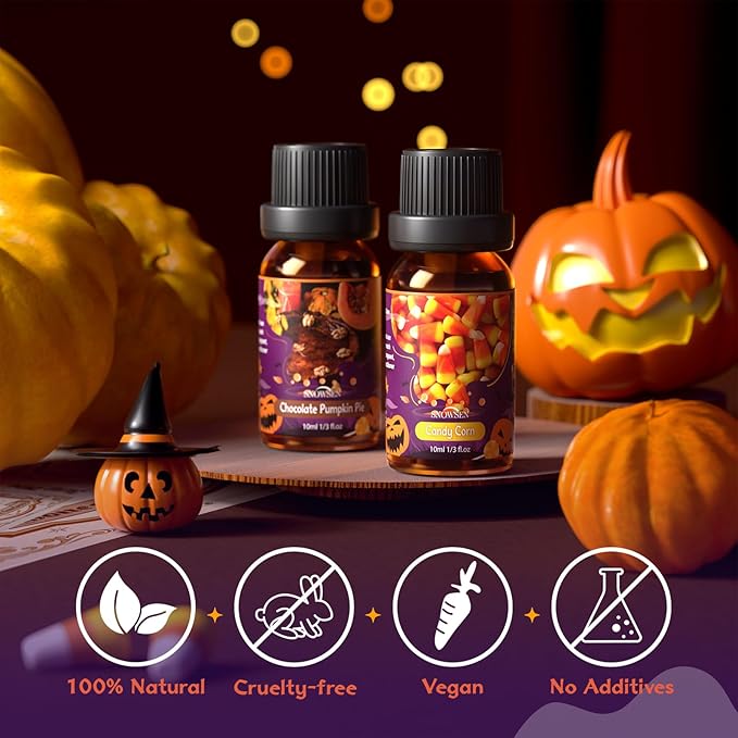 Halloween Fragrance Oil Set, Scented Oils for Diffuser, Candle & Soap Making - Chocolate Pumpkin Pie, Caramel Apples, Candy Corn, Apple Cider, Caramel Corn,Snickerdoodle, 6x10ml