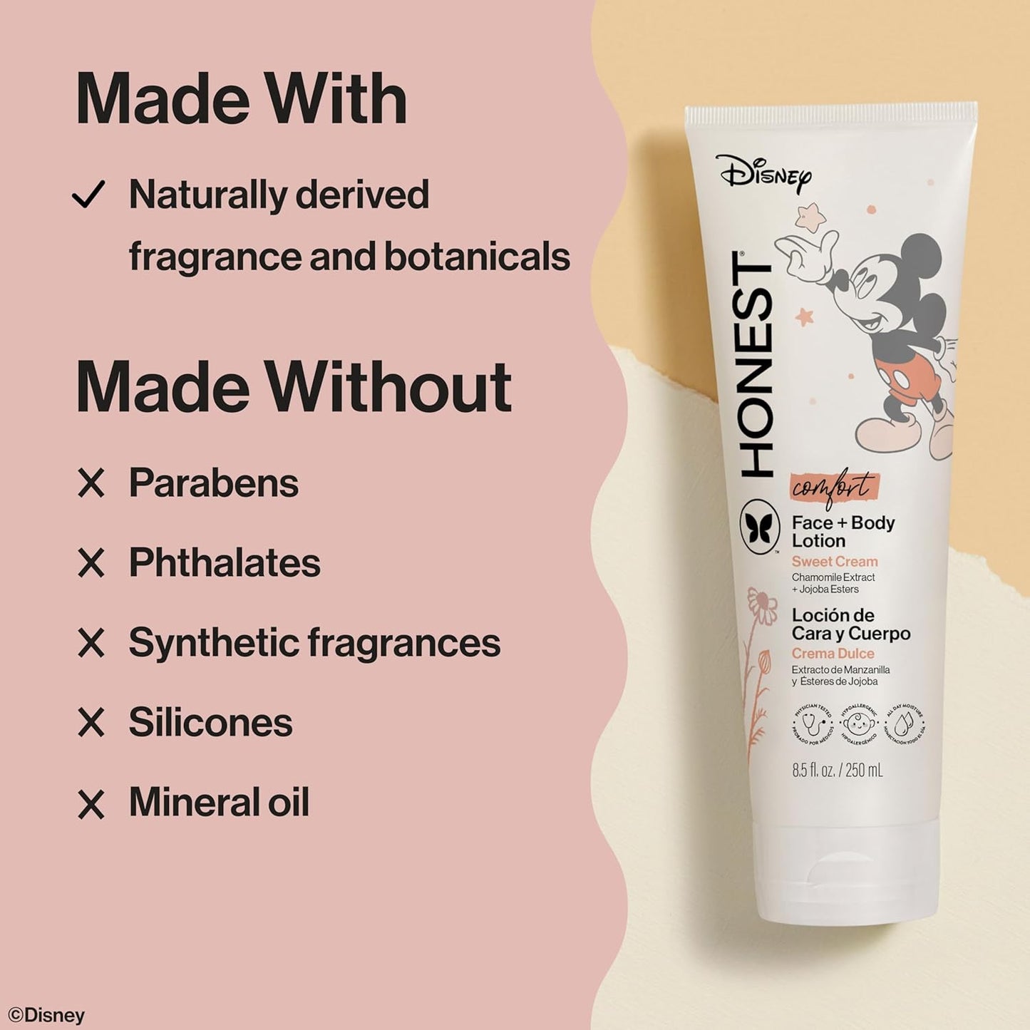 The Honest Company Moisturizing Face and Body Lotion Fast Absorbing Dermatologist Tested Hypoallergenic Disney’s Mickey Mouse Comfort Sweet Cream 8.5 fl oz