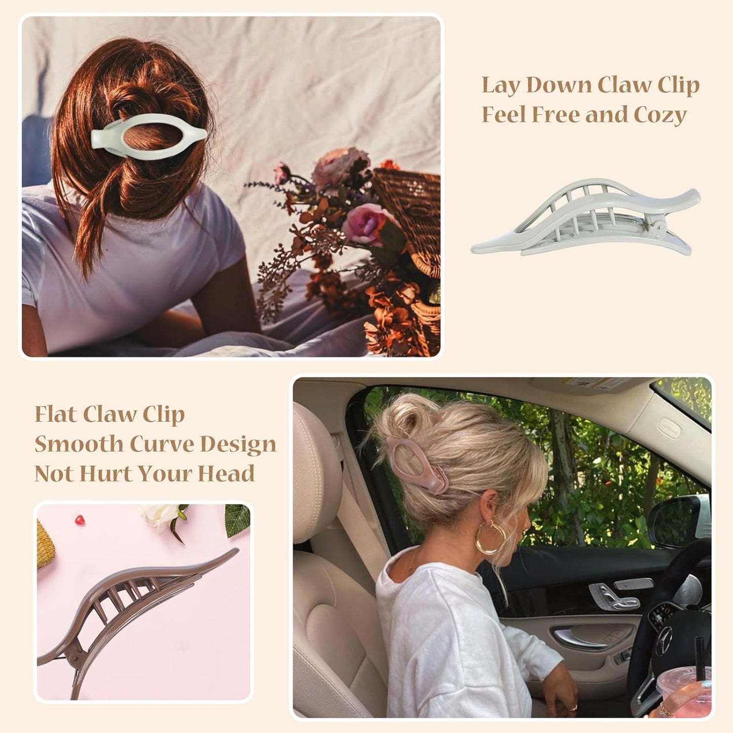 Flat Hair Clip 6 pcs Lay Down Claw Clips Hair Accessories for Women - Gloss