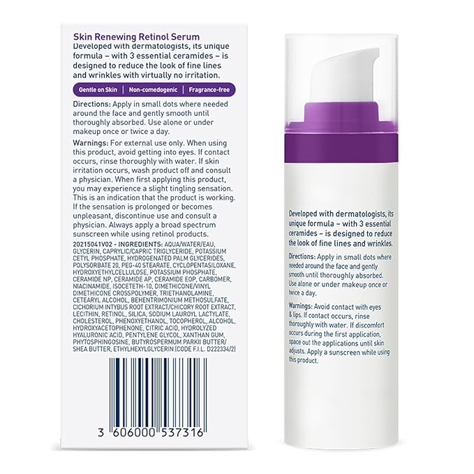 Skin Renewing Retinol Serum For Face, Encapsulated Retinol With Hyaluronic Acid, Niacinamide & Ceramides, Fragrance Free, with Peach Hand Cream Travel Sample Bundle