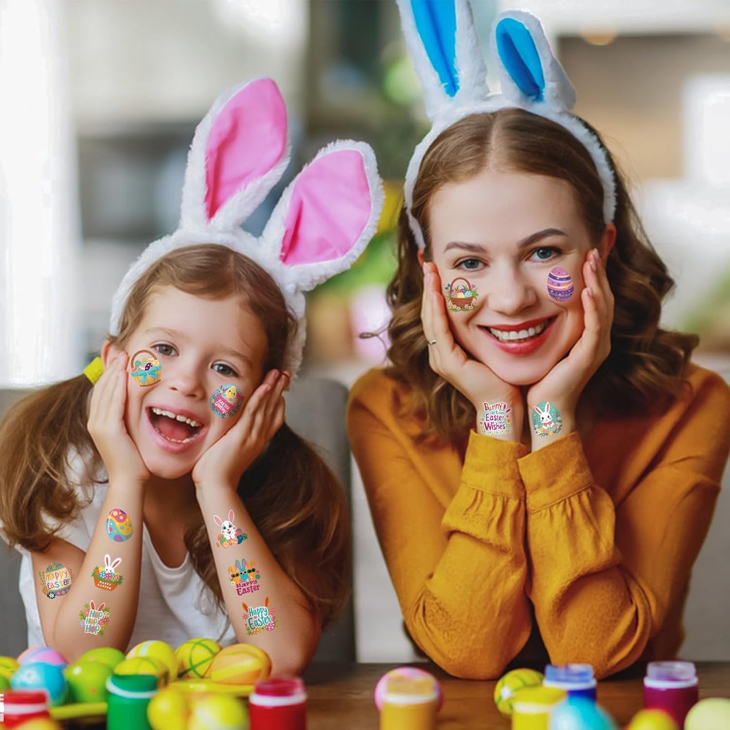 117PCS Easter Temporary Tattoos for Kids Men Women, Tiny Easter Egg and Bunny Fake Tattoos Stickers, Easter Face Body Fake Tattoos for Adults, Easter Basket Stuffers Party Favors Decoration