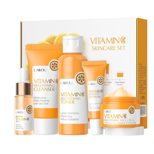 Vitamin C Skincare Set, 5-In-1 Skincare Gift Set With Cleanser, Toner, Face Serum, Face Cream, And Eye Cream, Skin Care Products For Teen Girls, Long-Lasting Moisturizing Skincare Set For Gift（5pcs）