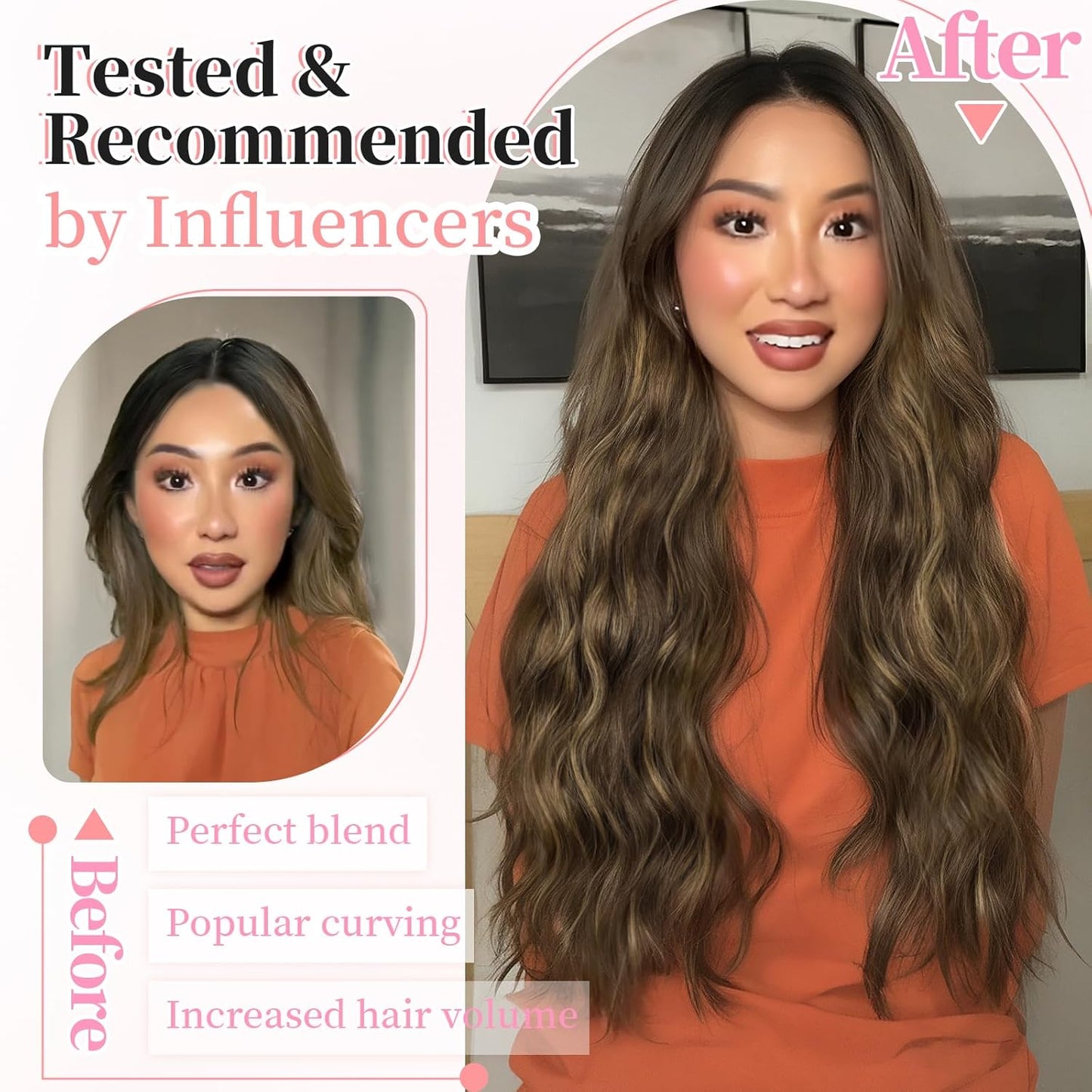 KooKaStyle Clip in Synthetic Hair Extensions Long Wavy 4PCS Thick Hairpieces Balayage Chocolate Brown to Caramel Blonde 10H26 Fiber Double Weft Natural Hair Extensions 24 Inch for Women