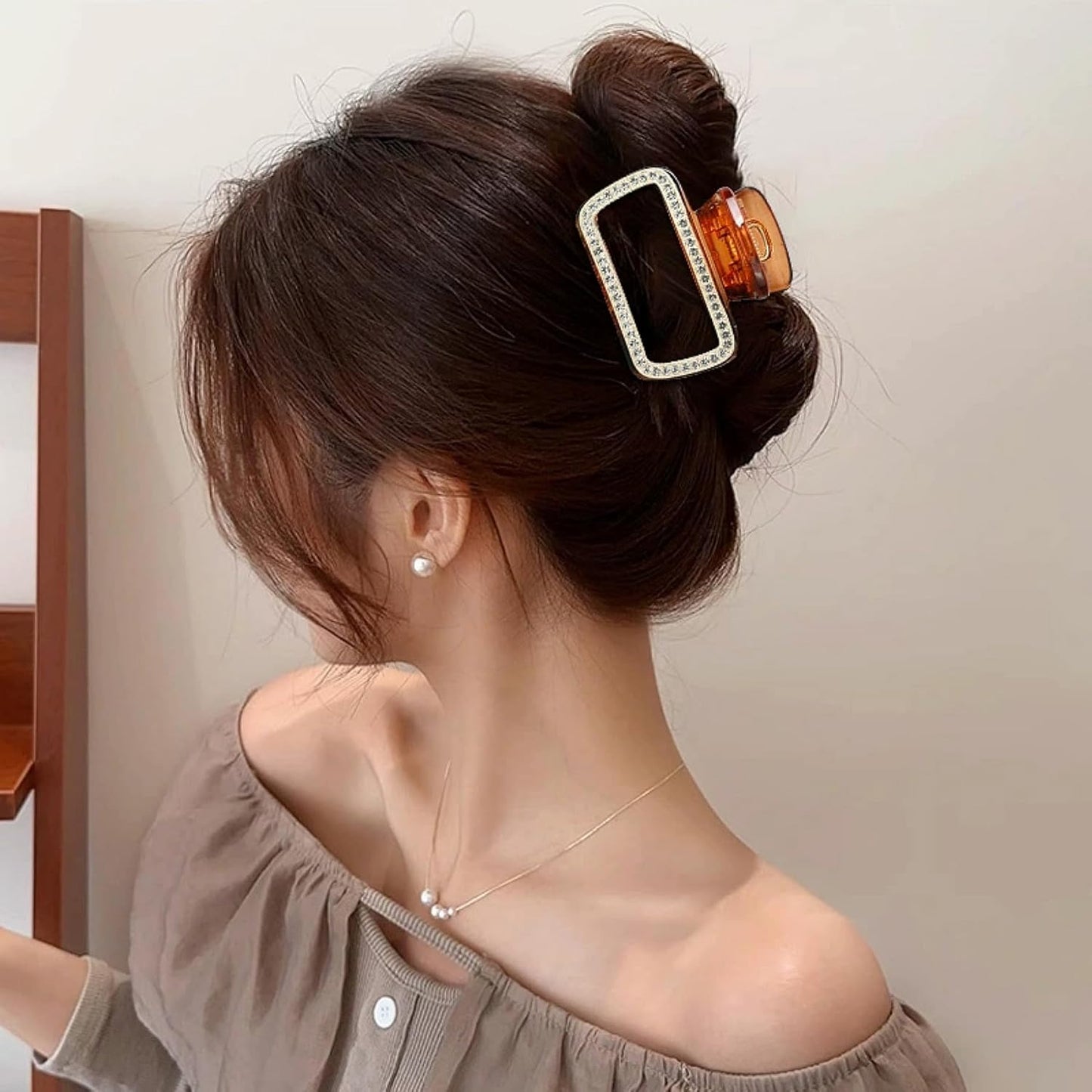 SINIDE Crystal Hair Claw Clips, Square Rhinestone Plastic Claw Clips Nonslip Acrylic Jaw Clip for Thick Long Hair, Fashion Clamps Accessories for Women Strong Hold Barrette for Styling (2 Pack)