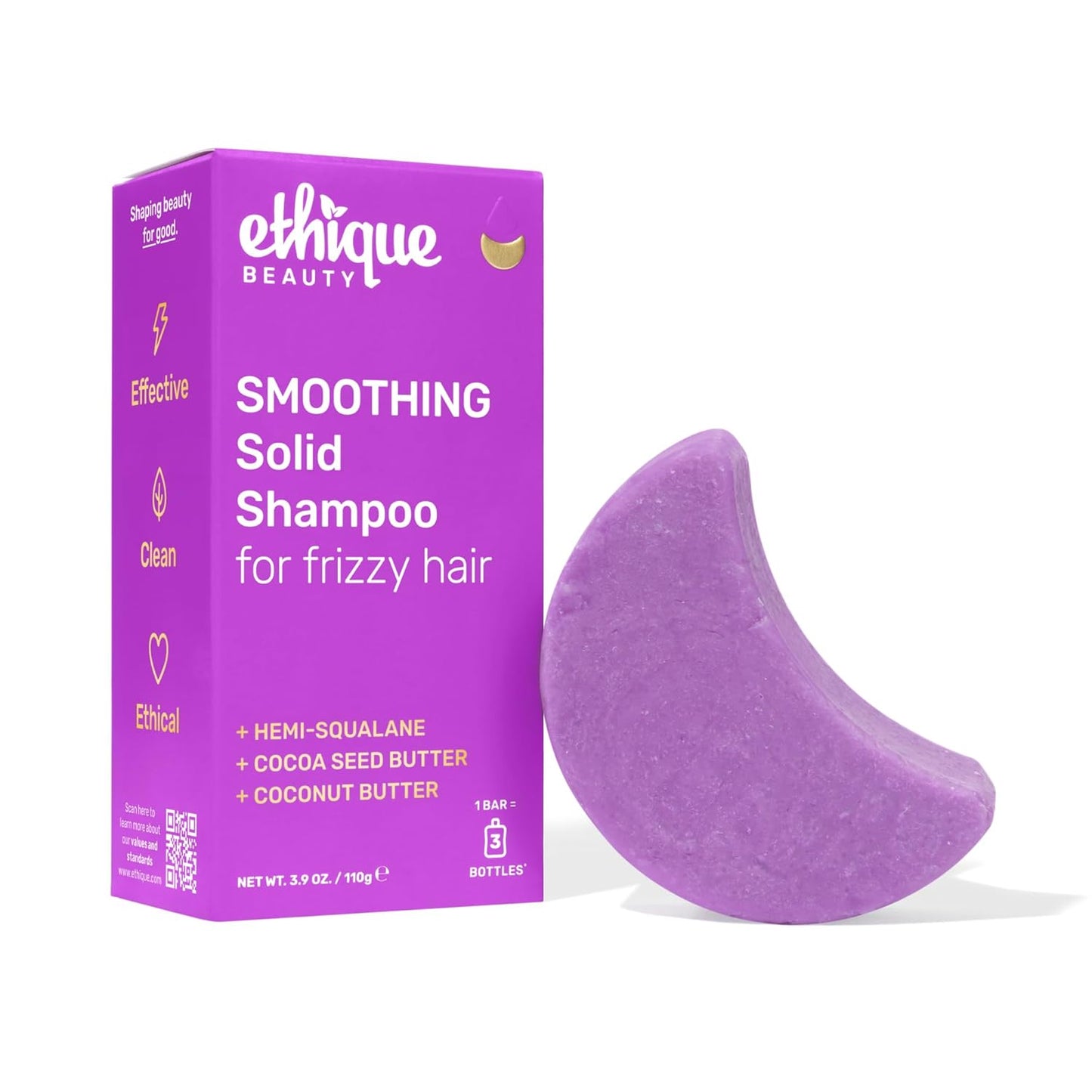 Ethique Smoothing Shampoo Bar for frizzy hair with Coconut Butter - Plastic-Free, Cruelty-Free, Vegan, 3.88 oz - Formerly Frizz Wrangler