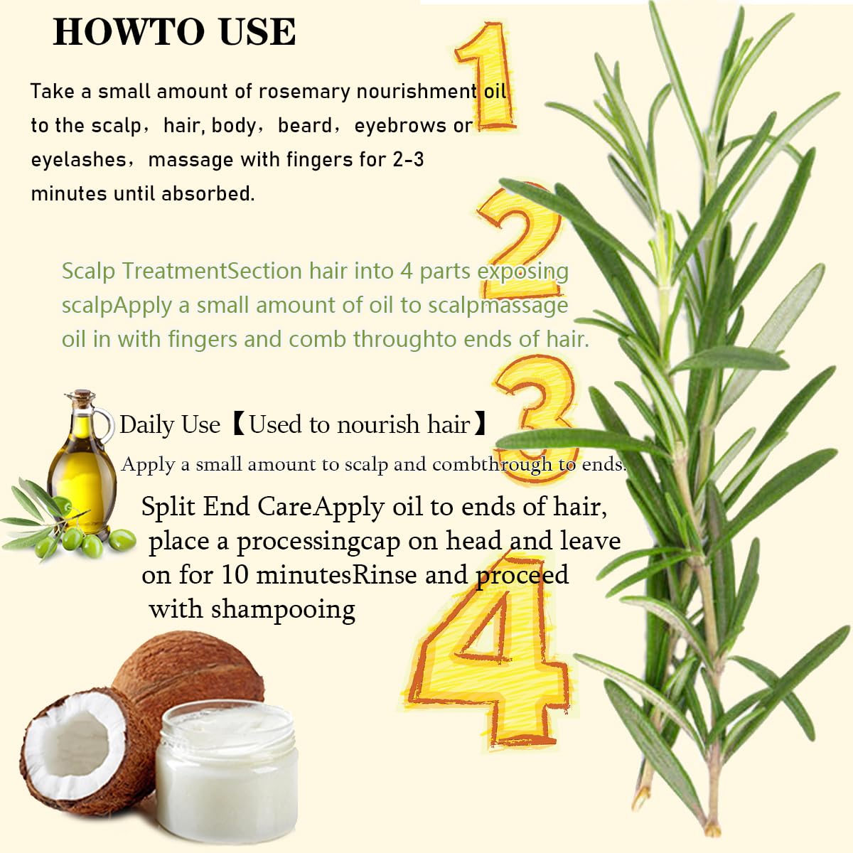 Hair oil that promotes growth | Rosemary Oil | With 20+ Biotin, Nourishes The Scalp, Improves Blood Circulation,Rid of Itchy & Dry Scalp, Nourishing for Split Ends【100% New 2.02 Ounces 60ML】