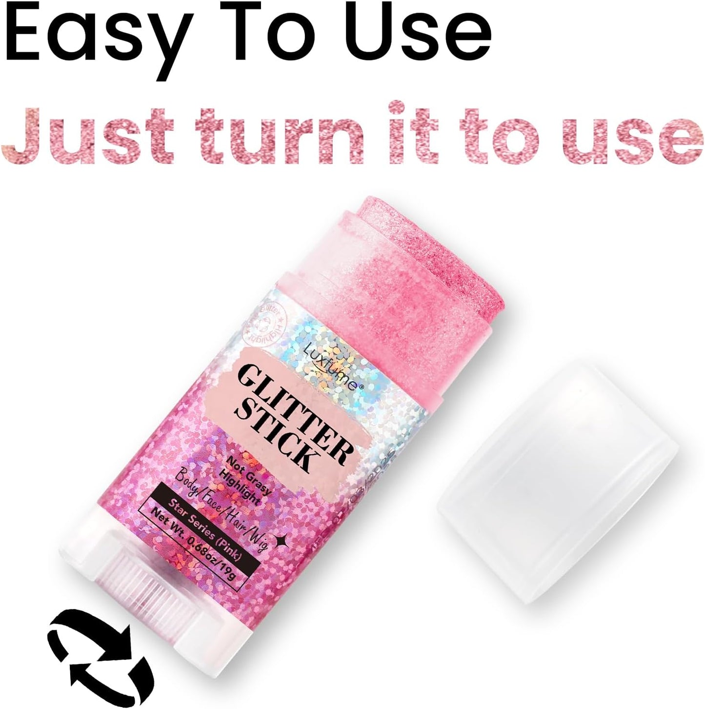 Hair Glitter, Pink Glitter Stick for Hair and Body, Hair & Body Sparkle On-The-Go | Singer Concert Music Rave Festival-Ready Shimmer