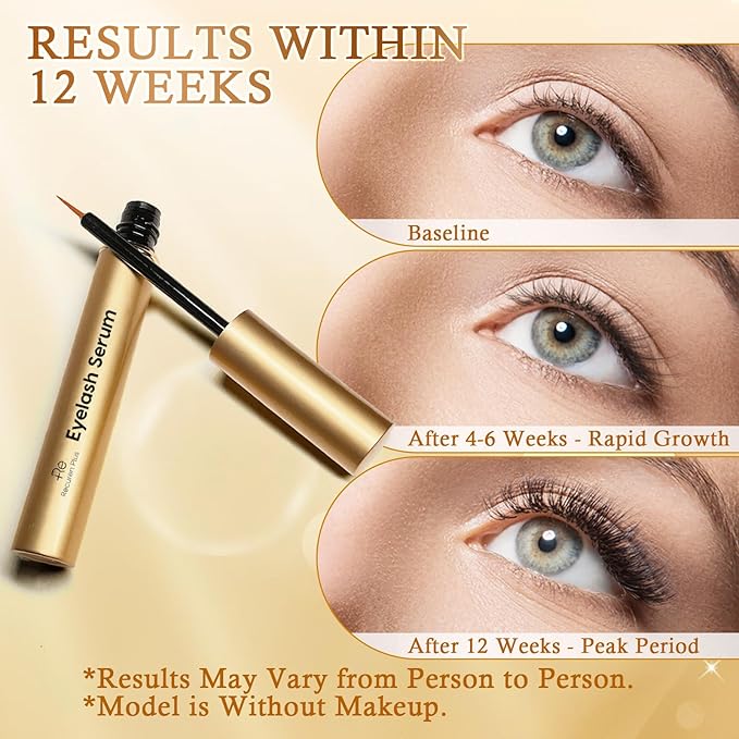 Premium Eyelash Growth Serum: Advanced Vegan Formula for Longer Thicker Lashes (Champagne Gold)